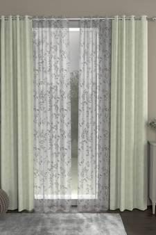 ROSARA HOME Jacquard Floral Pack of 4 Regular and Sheer Door Curtains -7 Feet,Off White::White