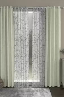 ROSARA HOME Jacquard Floral Pack of 4 Regular and Sheer Door Curtains -7 Feet,Off White::White