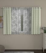 ROSARA HOME Jacquard Floral Pack of 4 Regular and Sheer Window Curtains -5 Feet,Off White::White