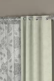 ROSARA HOME Jacquard Floral Pack of 4 Regular and Sheer Window Curtains -5 Feet,Off White::White