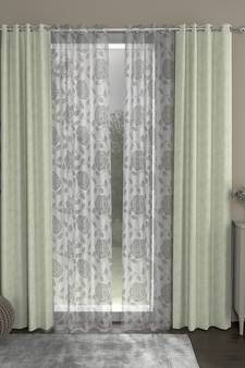 ROSARA HOME Jacquard Floral Pack of 4 Regular and Sheer Long Door Curtains -9 Feet,Off White::White