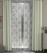 ROSARA HOME Jacquard Floral Pack of 4 Regular and Sheer Long Door Curtains -9 Feet,Off White::White