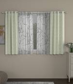 ROSARA HOME Jacquard Abstract Pack of 4 Regular and Sheer Window Curtains -5 Feet,Off White::White