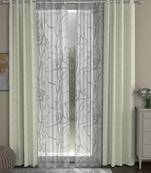 ROSARA HOME Jacquard Abstract Pack of 4 Regular and Sheer Door Curtains -7 Feet,Off White::White