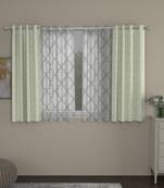 ROSARA HOME Jacquard Geometric Pack of 4 Regular and Sheer Window Curtains -5 Feet,Off White::White
