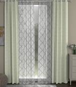 ROSARA HOME Jacquard Geometric Pack of 4 Regular and Sheer Door Curtains -7 Feet,Off White::White
