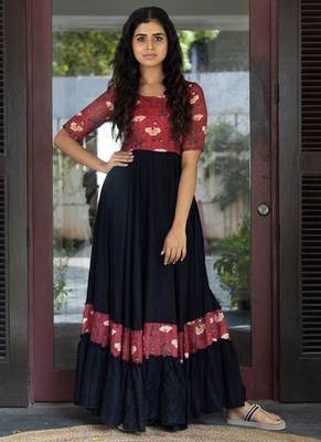 Black Faux Blooming With Soft Rich Digital Print Gown 1