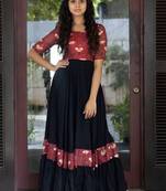 Black Faux Blooming With Soft Rich Digital Print Gown