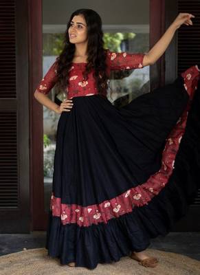 Black Faux Blooming With Soft Rich Digital Print Gown 2