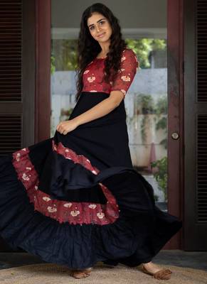 Black Faux Blooming With Soft Rich Digital Print Gown 3