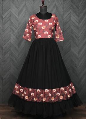 Black Faux Blooming With Soft Rich Digital Print Gown 5