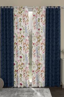 ROSARA HOME Jacquard Pack of 4 Regular and Sheer Long Door Curtains -9 Feet,Dark Blue