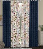ROSARA HOME Jacquard Pack of 4 Regular and Sheer Long Door Curtains -9 Feet,Dark Blue