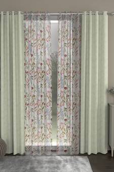 ROSARA HOME Jacquard Floral Pack of 4 Regular and Sheer Door Curtains -7 Feet,Off White::Multicolor