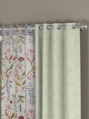 ROSARA HOME Jacquard Floral Pack of 4 Regular and Sheer Door Curtains -7 Feet,Off White::Multicolor 2