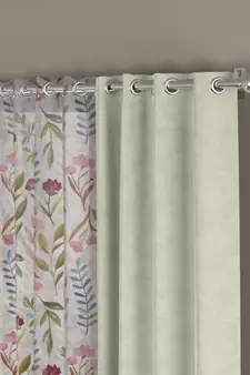 ROSARA HOME Jacquard Floral Pack of 4 Regular and Sheer Door Curtains -7 Feet,Off White::Multicolor