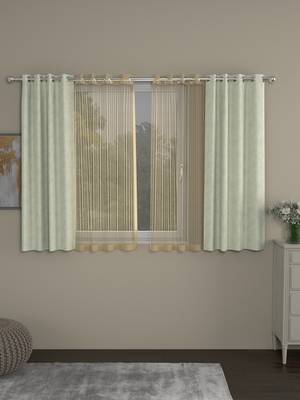 ROSARA HOME Jacquard Striped Pack of 4 Regular and Sheer Window Curtains -5 Feet,Off White::Gold 1