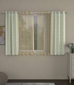 ROSARA HOME Jacquard Striped Pack of 4 Regular and Sheer Window Curtains -5 Feet,Off White::Gold