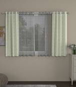 ROSARA HOME Jacquard Striped Pack of 4 Regular and Sheer Window Curtains -5 Feet,Off White::Grey