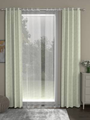 ROSARA HOME Jacquard Striped Pack of 4 Regular and Sheer Long Door Curtains -9 Feet,Off White::White 1