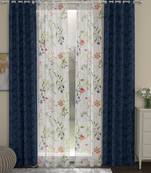 ROSARA HOME Jacquard Pack of 4 Regular and Sheer Long Door Curtains -9 Feet,Dark Blue