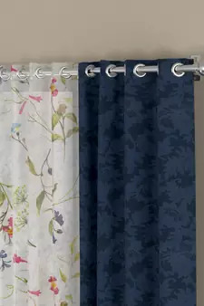 ROSARA HOME Jacquard Pack of 4 Regular and Sheer Long Door Curtains -9 Feet,Dark Blue