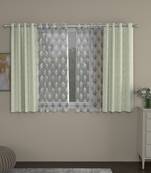 ROSARA HOME Jacquard Embroidered Pack of 4 Regular and Sheer Window Curtains -5 Feet,Off White::Grey