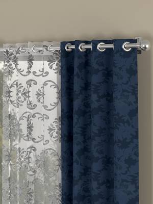 ROSARA HOME Jacquard Embroidered Pack of 4 Regular and Sheer Window Curtains -5 Feet,Dark Blue::Silver 2