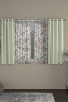 ROSARA HOME Jacquard Floral Pack of 4 Regular and Sheer Window Curtains -5 Feet,Off White::Multicolor