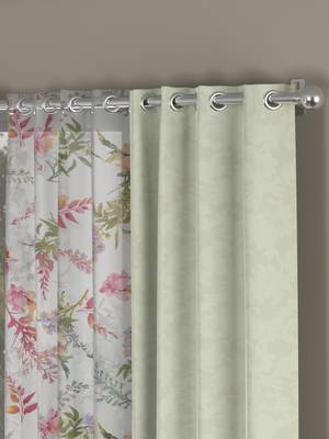 ROSARA HOME Jacquard Floral Pack of 4 Regular and Sheer Door Curtains -7 Feet,Off White::Multicolor 2