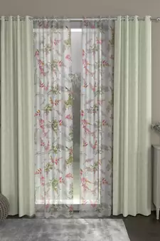 ROSARA HOME Jacquard Floral Pack of 4 Regular and Sheer Long Door Curtains -9 Feet,Off White::Multicolor