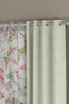 ROSARA HOME Jacquard Floral Pack of 4 Regular and Sheer Long Door Curtains -9 Feet,Off White::Multicolor