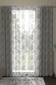 ROSARA HOME Jacquard Pack of 4 Regular and Sheer Long Door Curtains -9 Feet,Grey::White