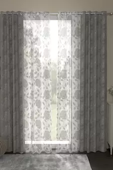 ROSARA HOME Jacquard Pack of 4 Regular and Sheer Long Door Curtains -9 Feet,Grey::White