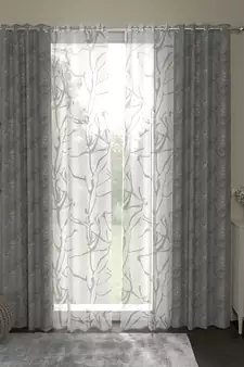 ROSARA HOME Jacquard Pack of 4 Regular and Sheer Long Door Curtains -9 Feet,Grey::White