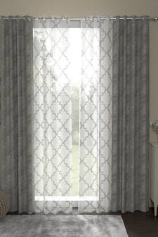 ROSARA HOME Jacquard Pack of 4 Regular and Sheer Long Door Curtains -9 Feet,Grey::White