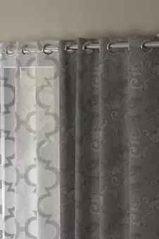 ROSARA HOME Jacquard Pack of 4 Regular and Sheer Long Door Curtains -9 Feet,Grey::White