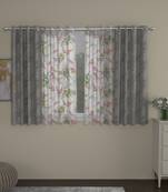 ROSARA HOME Jacquard Floral Pack of 4 Regular and Sheer Window Curtains -5 Feet,Grey::Multicolor