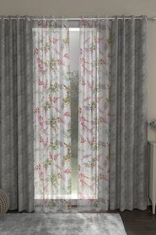 ROSARA HOME Jacquard Floral Pack of 4 Regular and Sheer Door Curtains -7 Feet,Grey::Multicolor