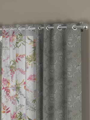 ROSARA HOME Jacquard Floral Pack of 4 Regular and Sheer Door Curtains -7 Feet,Grey::Multicolor 2