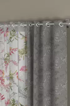 ROSARA HOME Jacquard Floral Pack of 4 Regular and Sheer Door Curtains -7 Feet,Grey::Multicolor