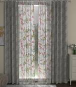 ROSARA HOME Jacquard Floral Pack of 4 Regular and Sheer Long Door Curtains -9 Feet,Grey::Multicolor