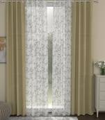 ROSARA HOME Solid Floral Pack of 4 Regular and Sheer Door Curtains -7 Feet,Beige::White