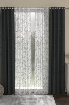 ROSARA HOME Solid Floral Pack of 4 Regular and Sheer Long Door Curtains -9 Feet,Dark Grey::White