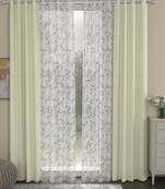 ROSARA HOME Solid Floral Pack of 4 Regular and Sheer Long Door Curtains -9 Feet,Cream::White