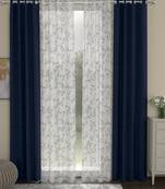 ROSARA HOME Solid Floral Pack of 4 Regular and Sheer Long Door Curtains -9 Feet,Navy Blue::White