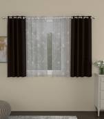 ROSARA HOME Solid Floral Pack of 4 Regular and Sheer Window Curtains -5 Feet,Dark Brown::White