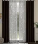 ROSARA HOME Solid Floral Pack of 4 Regular and Sheer Long Door Curtains -9 Feet,Dark Brown::White