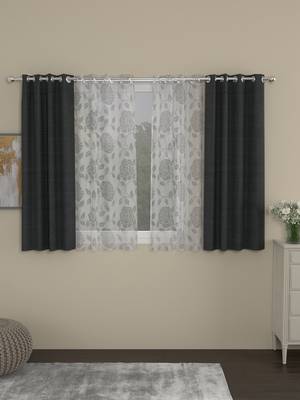 ROSARA HOME Solid Floral Pack of 4 Regular and Sheer Window Curtains -5 Feet,Dark Grey::White 1