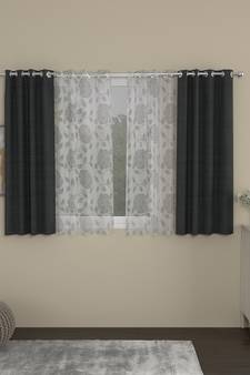 ROSARA HOME Solid Floral Pack of 4 Regular and Sheer Window Curtains -5 Feet,Dark Grey::White